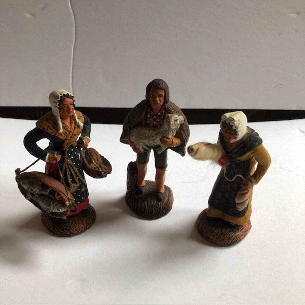 Vintage Mid-Century Swedish Hand-Carved Painted Figurines, Set of Three Shepherd